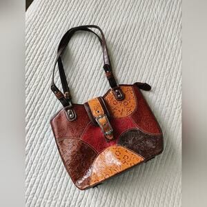 MC Mark Chantal Multicolor Embossed Leather Shoulder Bag